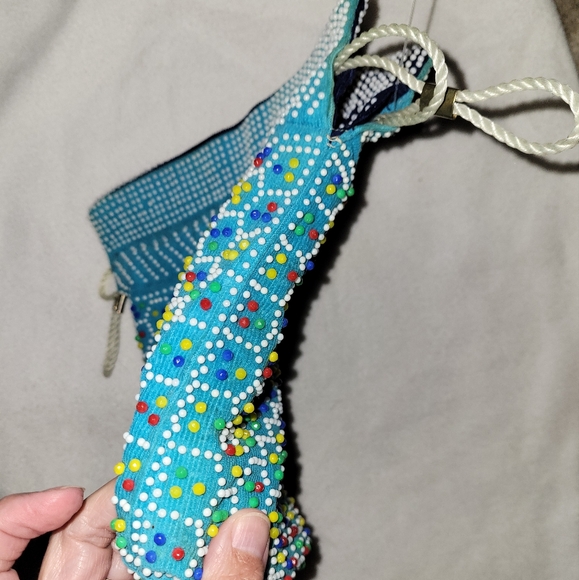 Reversible Drawstring Black or Sky Blue Beaded Pouch Purse Bag 8.5" x 9.5" - Picture 9 of 11